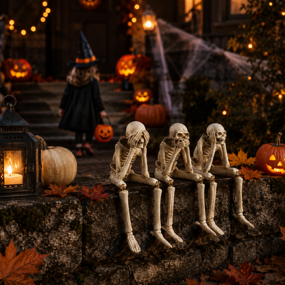 Skelet-figuren set van 3 kunsthars decoratie schoorsteenmantel Halloween