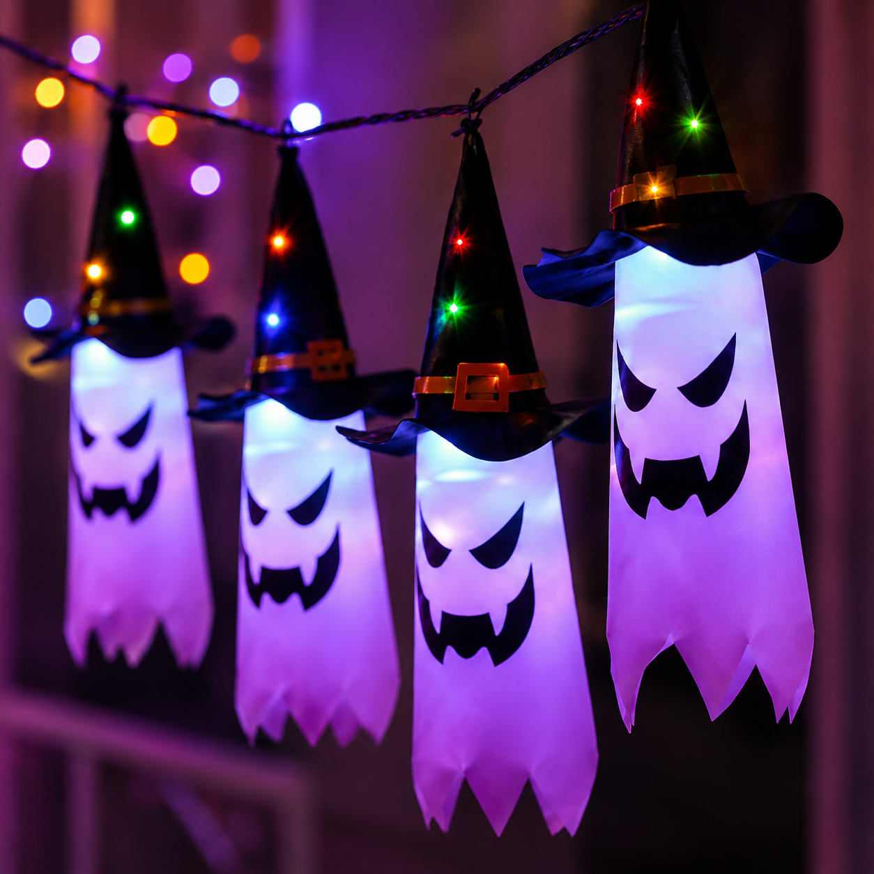 Halloween lichtslinger met geisterlantaarns – 5 LED geesten warmwit