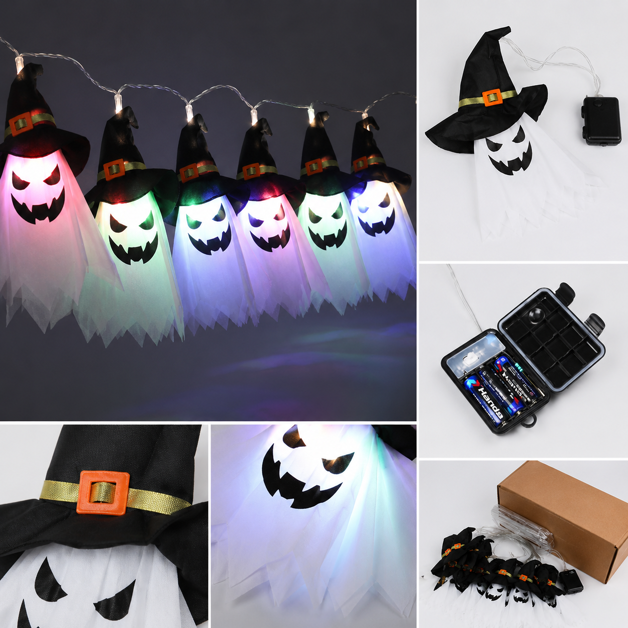 Halloween lichtslinger met geisterlantaarns – 5 LED geesten warmwit