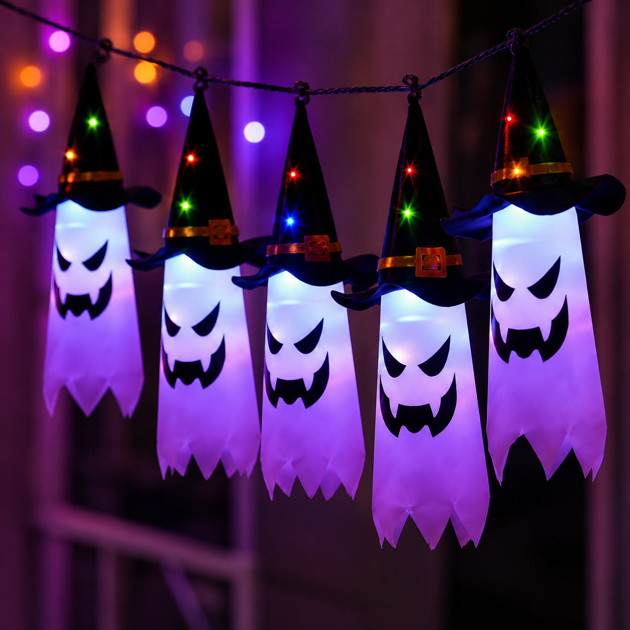 Halloween lichtslinger met geisterlantaarns – 5 LED geesten warmwit