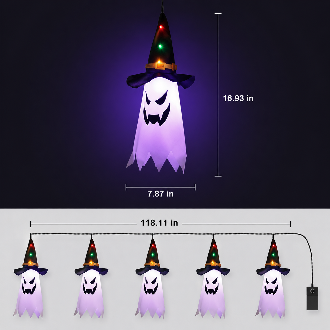 Halloween lichtslinger met geisterlantaarns – 5 LED geesten warmwit