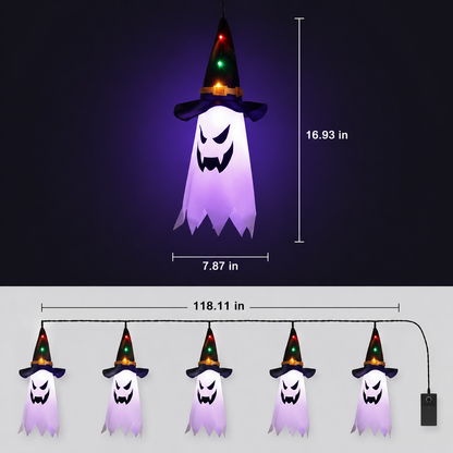 Halloween lichtslinger met geisterlantaarns – 5 LED geesten warmwit