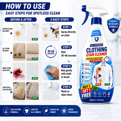 StainClean – Krachtige Textielvlekkenverwijderaar voor vlekkeloos schone stoffen [1 + 1 Gratis]