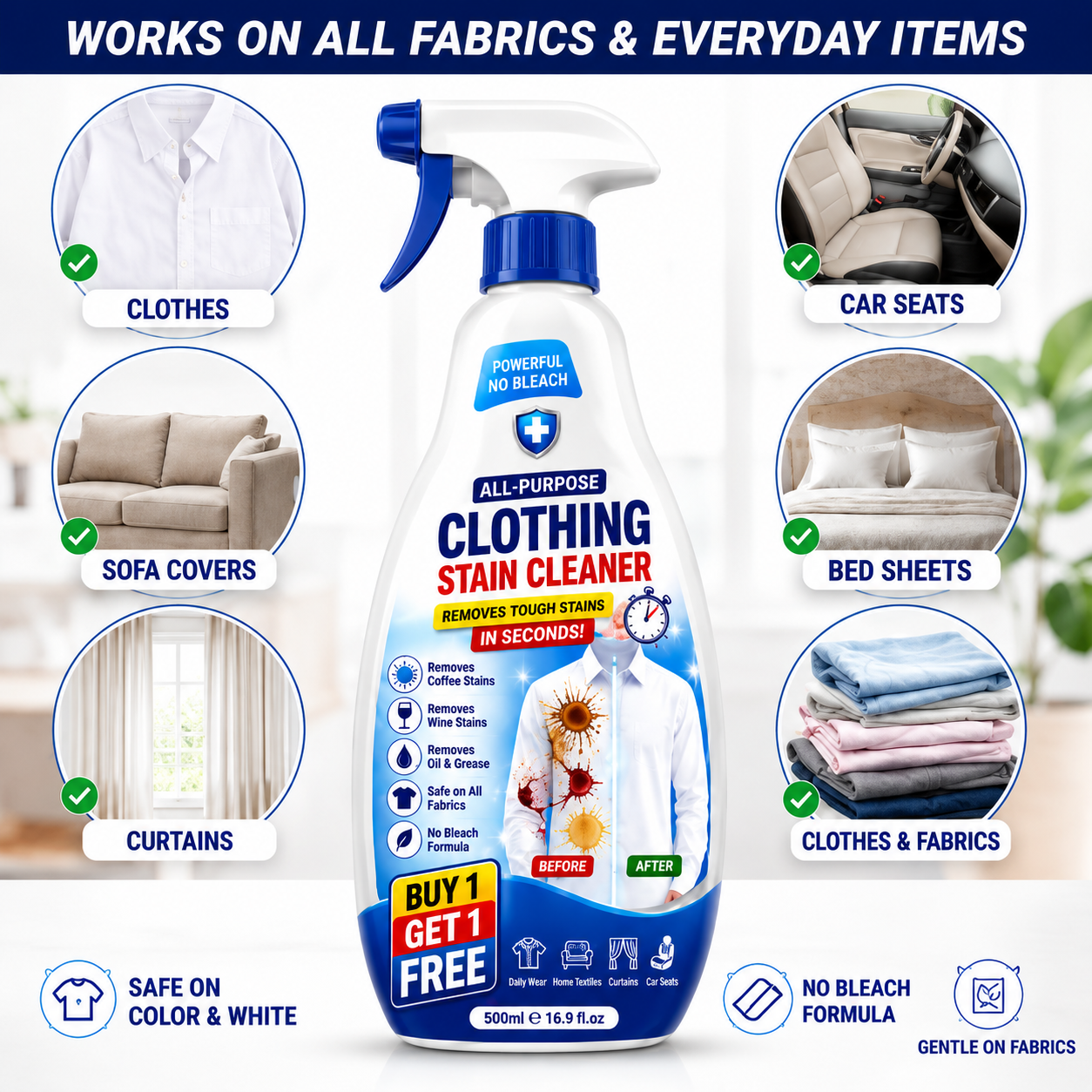 StainClean – Krachtige Textielvlekkenverwijderaar voor vlekkeloos schone stoffen [1 + 1 Gratis]