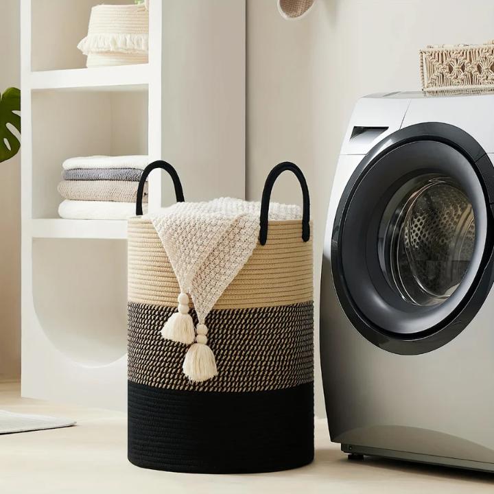 Gevlochten katoenen wasmand 58 liter – opvouwbaar en ruimtebesparend