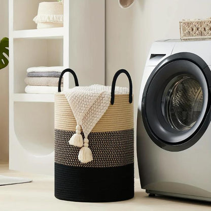 Gevlochten katoenen wasmand 58 liter – opvouwbaar en ruimtebesparend