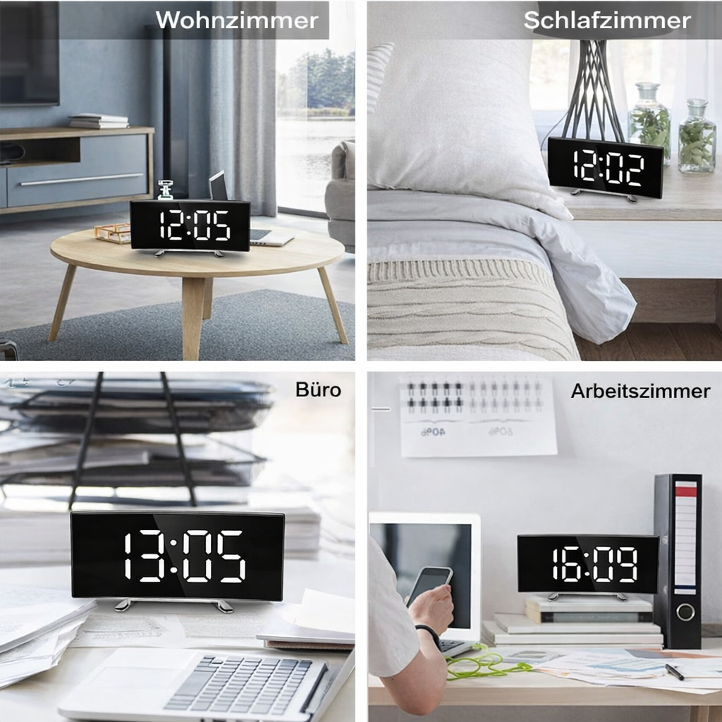LED Digitale Wekker met Spiegeloppervlak en Automatische Dimming