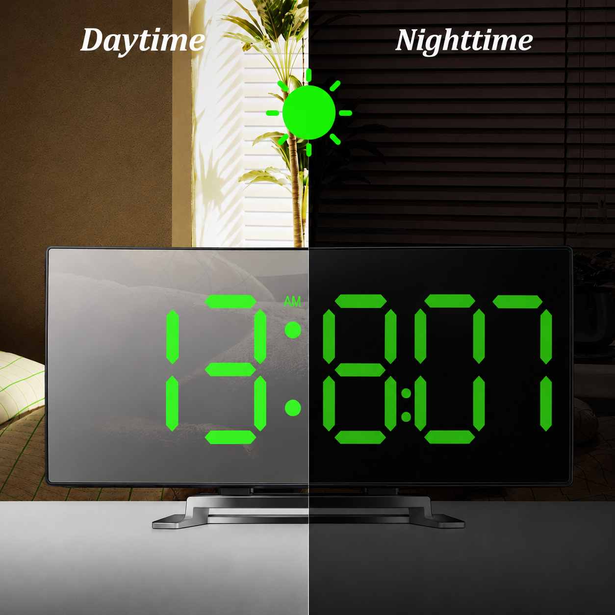 LED Digitale Wekker met Spiegeloppervlak en Automatische Dimming