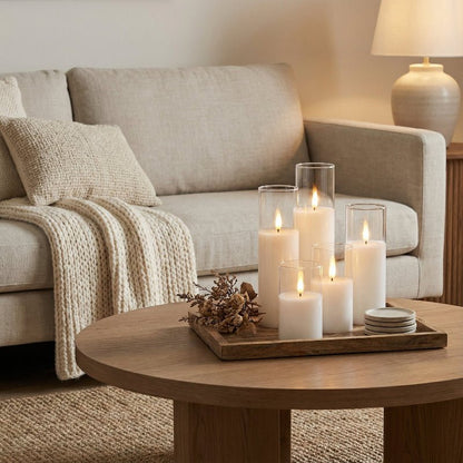 Vlamloze LED Kaarsen Set met Timer – 9 Stompkaarsen