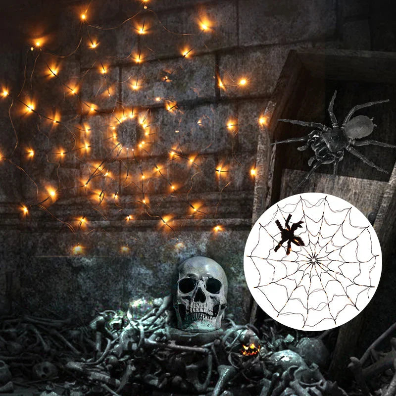 Spinnenweb lichtslinger met LED & afstandsbediening – Halloween decoratie binnen & buiten