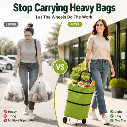 Opvouwbare boodschappentas met wielen – 2-in-1 draagtas en trolley