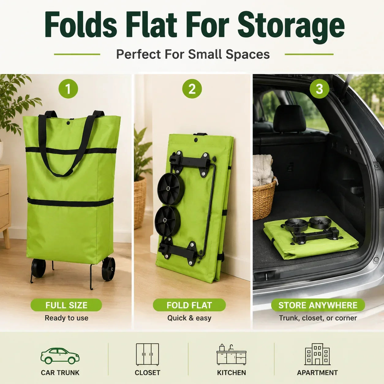 Opvouwbare boodschappentas met wielen – 2-in-1 draagtas en trolley