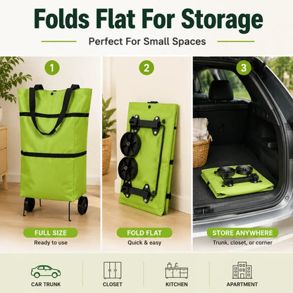 Opvouwbare boodschappentas met wielen – 2-in-1 draagtas en trolley