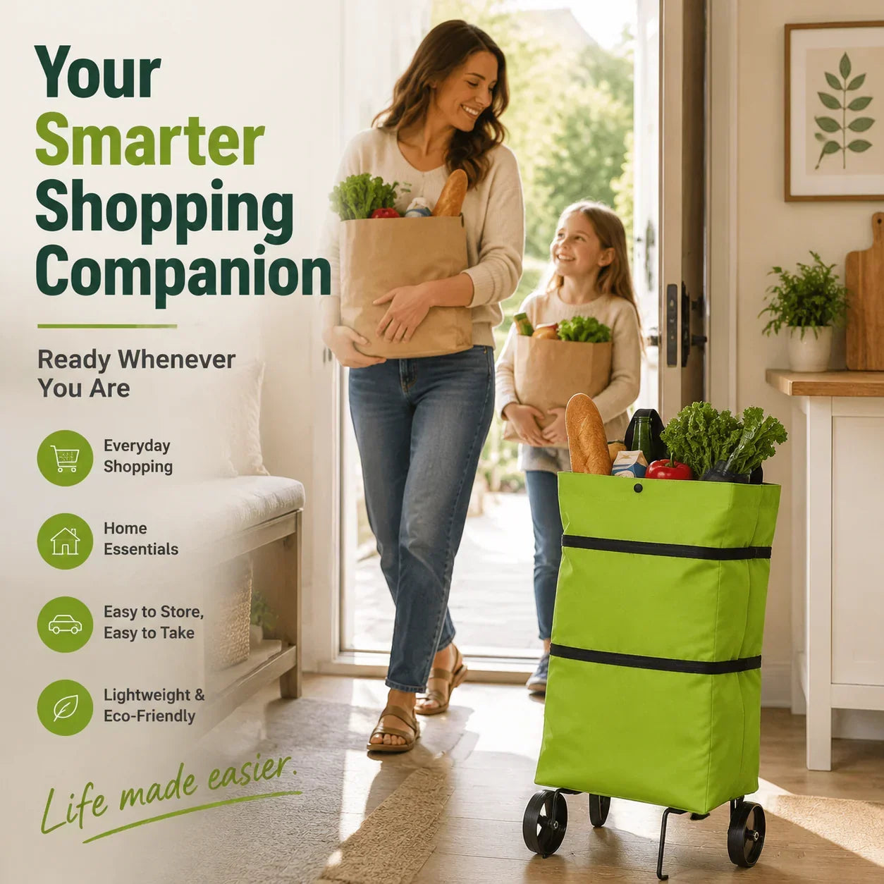 Opvouwbare boodschappentas met wielen – 2-in-1 draagtas en trolley
