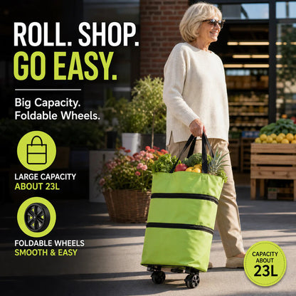 Opvouwbare boodschappentas met wielen – 2-in-1 draagtas en trolley