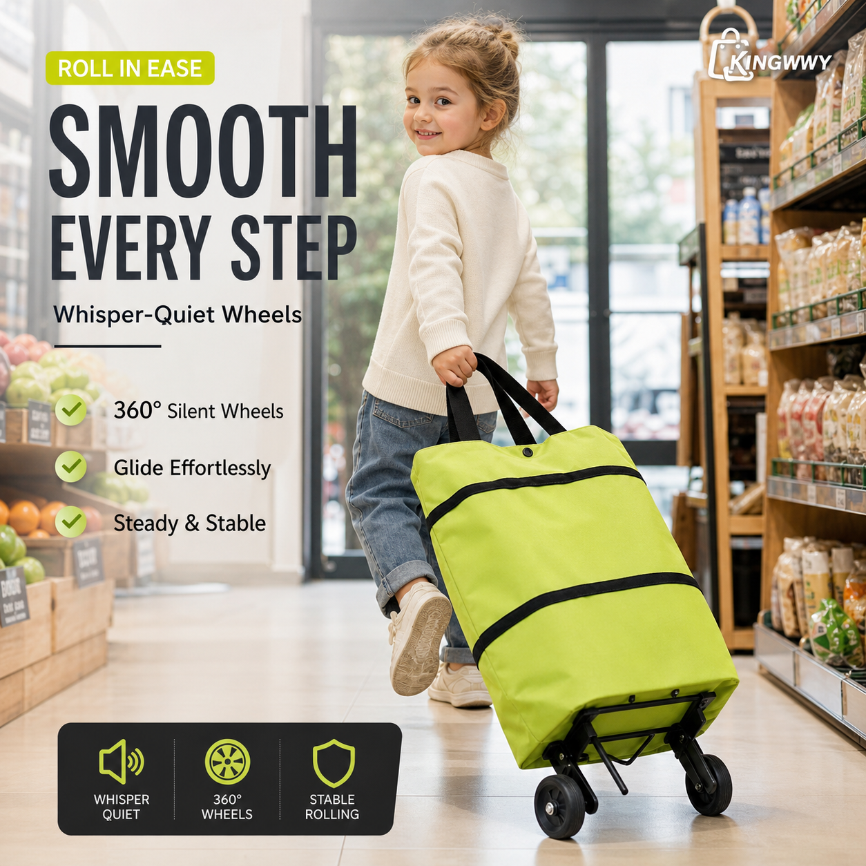 Opvouwbare boodschappentas met wielen – 2-in-1 draagtas en trolley