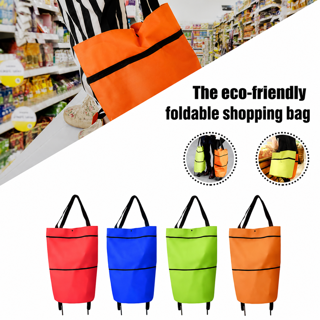 Opvouwbare boodschappentas met wielen – 2-in-1 draagtas en trolley