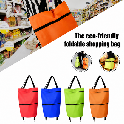 Opvouwbare boodschappentas met wielen – 2-in-1 draagtas en trolley