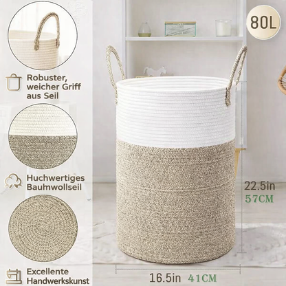 Opvouwbare wasmand van katoenen touw – 60 liter opbergmand