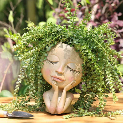 Kunstzinnige Plantenvaas met Vrouwengezicht – Decoratieve Bloempot