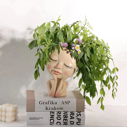 Kunstzinnige Plantenvaas met Vrouwengezicht – Decoratieve Bloempot
