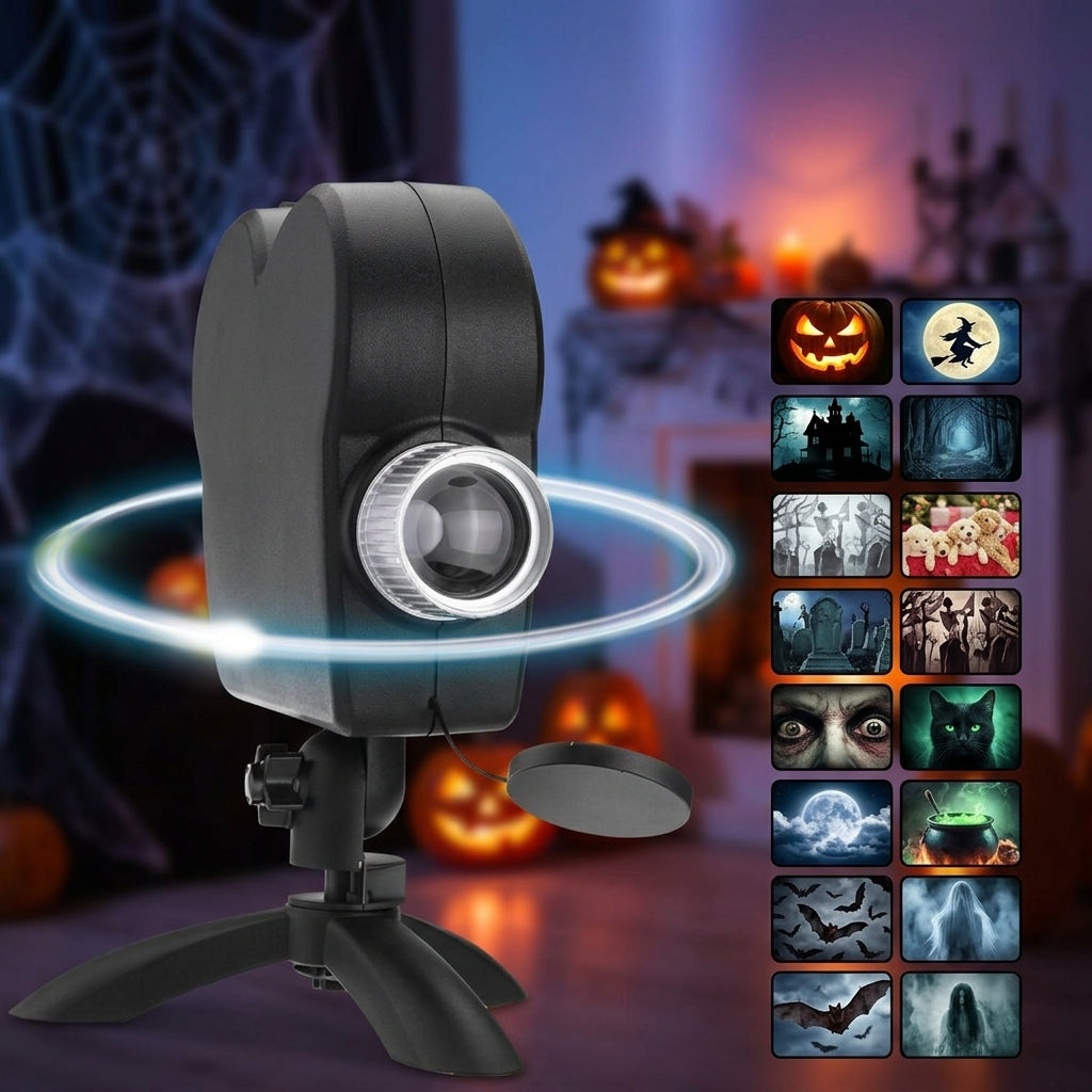 Halloween projector met 12 griezelvideos, statief en scherm
