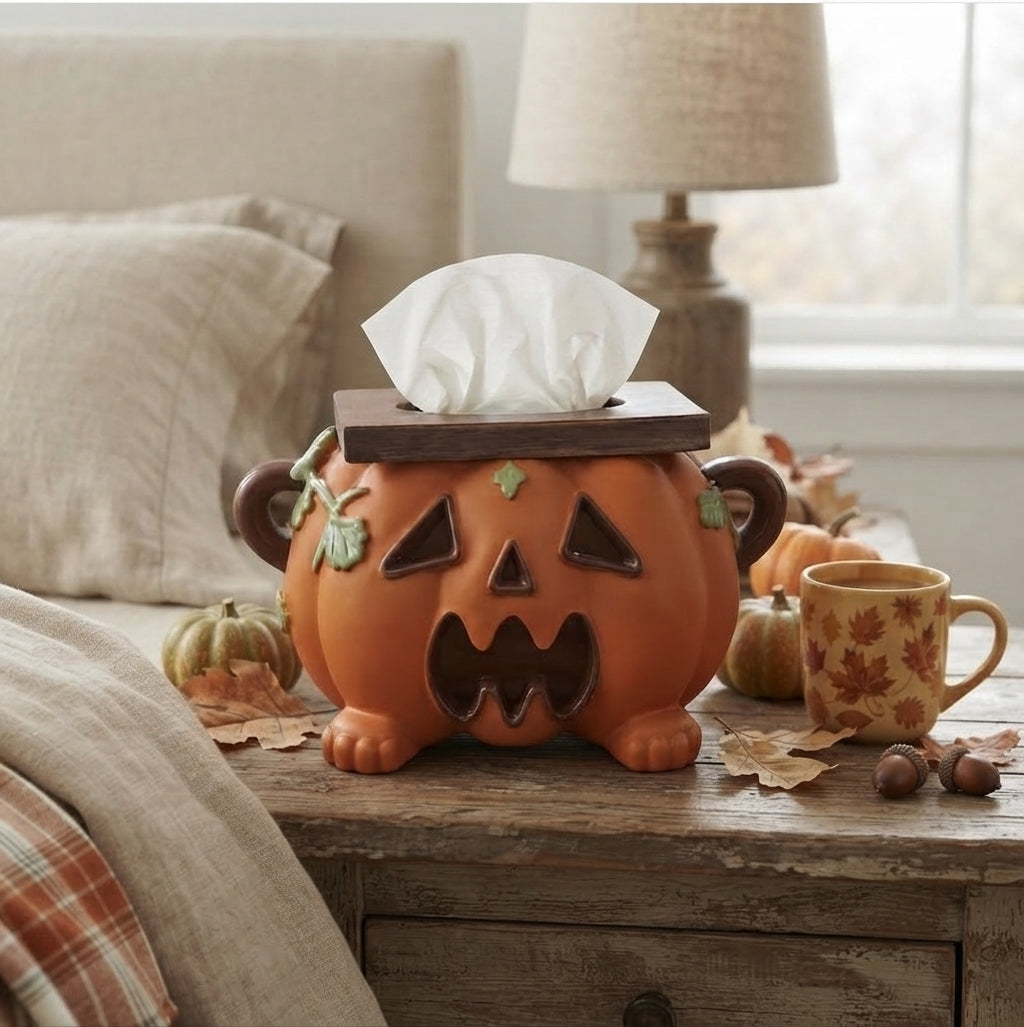 Pompoen tissuehouder van hars – Halloween tafeldecoratie met functie