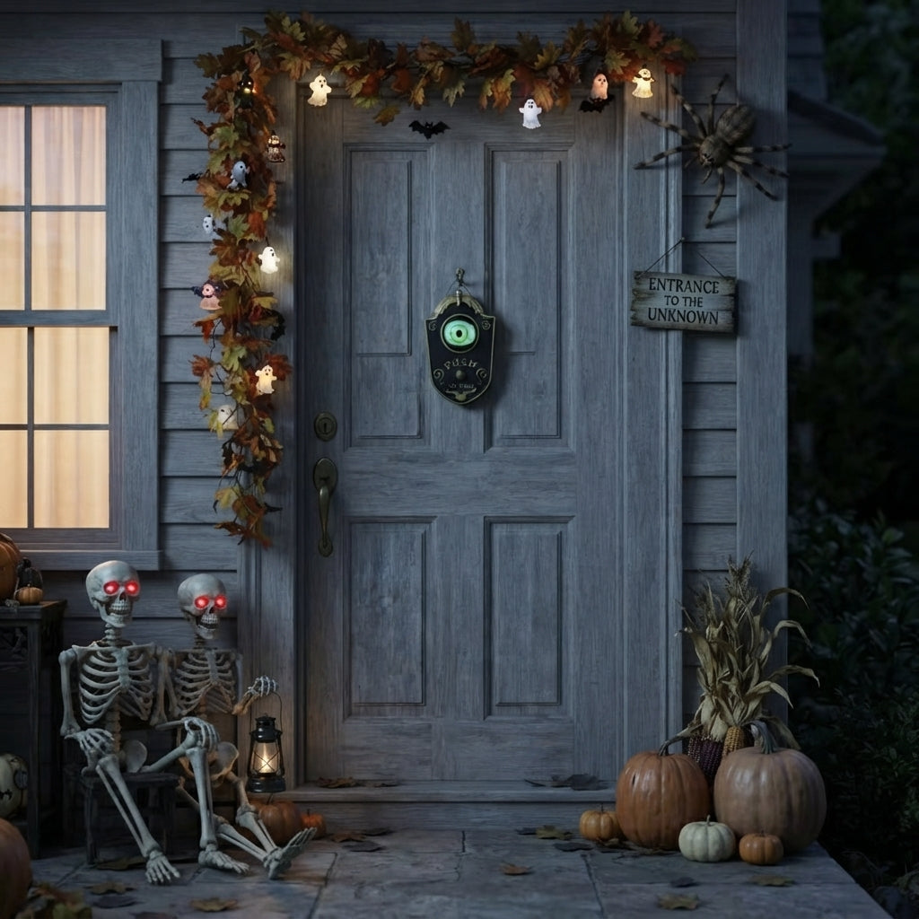 Geanimeerde LED-deurbel met oplichtend oog voor Halloween