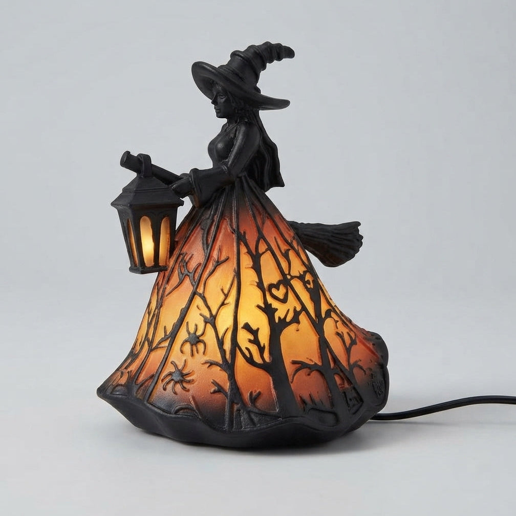 Heksen-decoratielamp met lantaarn – sfeervolle LED-verlichting voor de herfst