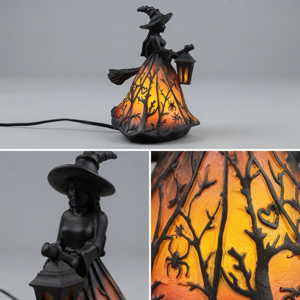 Heksen-decoratielamp met lantaarn – sfeervolle LED-verlichting voor de herfst