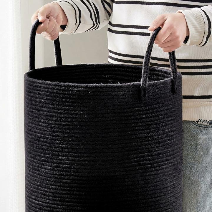 Gevlochten katoenen wasmand 58 liter – opvouwbaar en ruimtebesparend