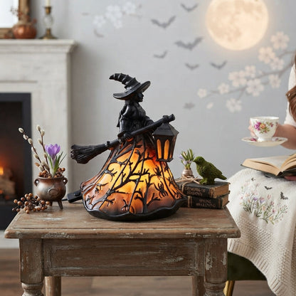 Heksen-decoratielamp met lantaarn – sfeervolle LED-verlichting voor de herfst