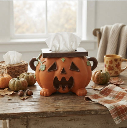 Pompoen tissuehouder van hars – Halloween tafeldecoratie met functie