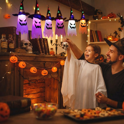 Halloween lichtslinger met geisterlantaarns – 5 LED geesten warmwit