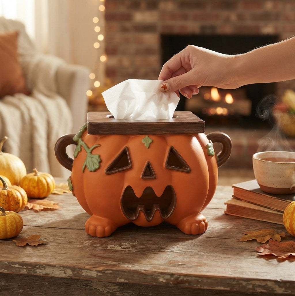 Pompoen tissuehouder van hars – Halloween tafeldecoratie met functie