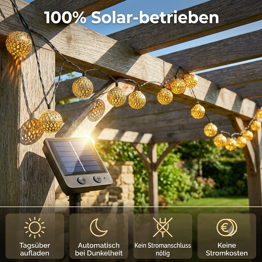 Marokkaanse solar lichtsnoer 12m – 100 LED-ballen warmwit