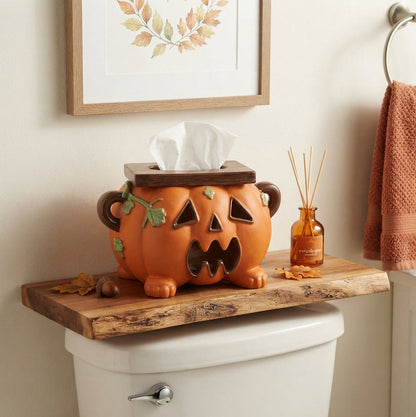 Pompoen tissuehouder van hars – Halloween tafeldecoratie met functie