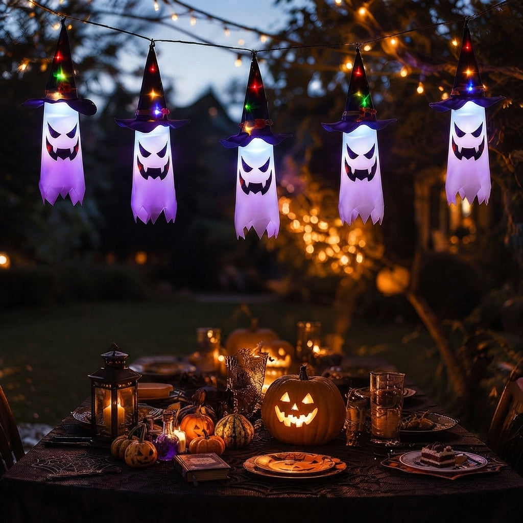 Halloween lichtslinger met geisterlantaarns – 5 LED geesten warmwit
