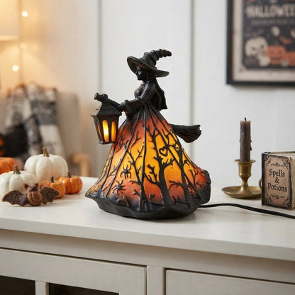 Heksen-decoratielamp met lantaarn – sfeervolle LED-verlichting voor de herfst