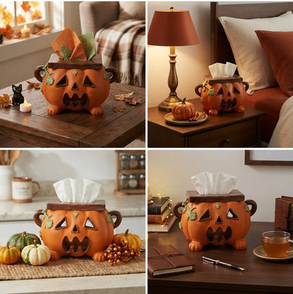 Pompoen tissuehouder van hars – Halloween tafeldecoratie met functie