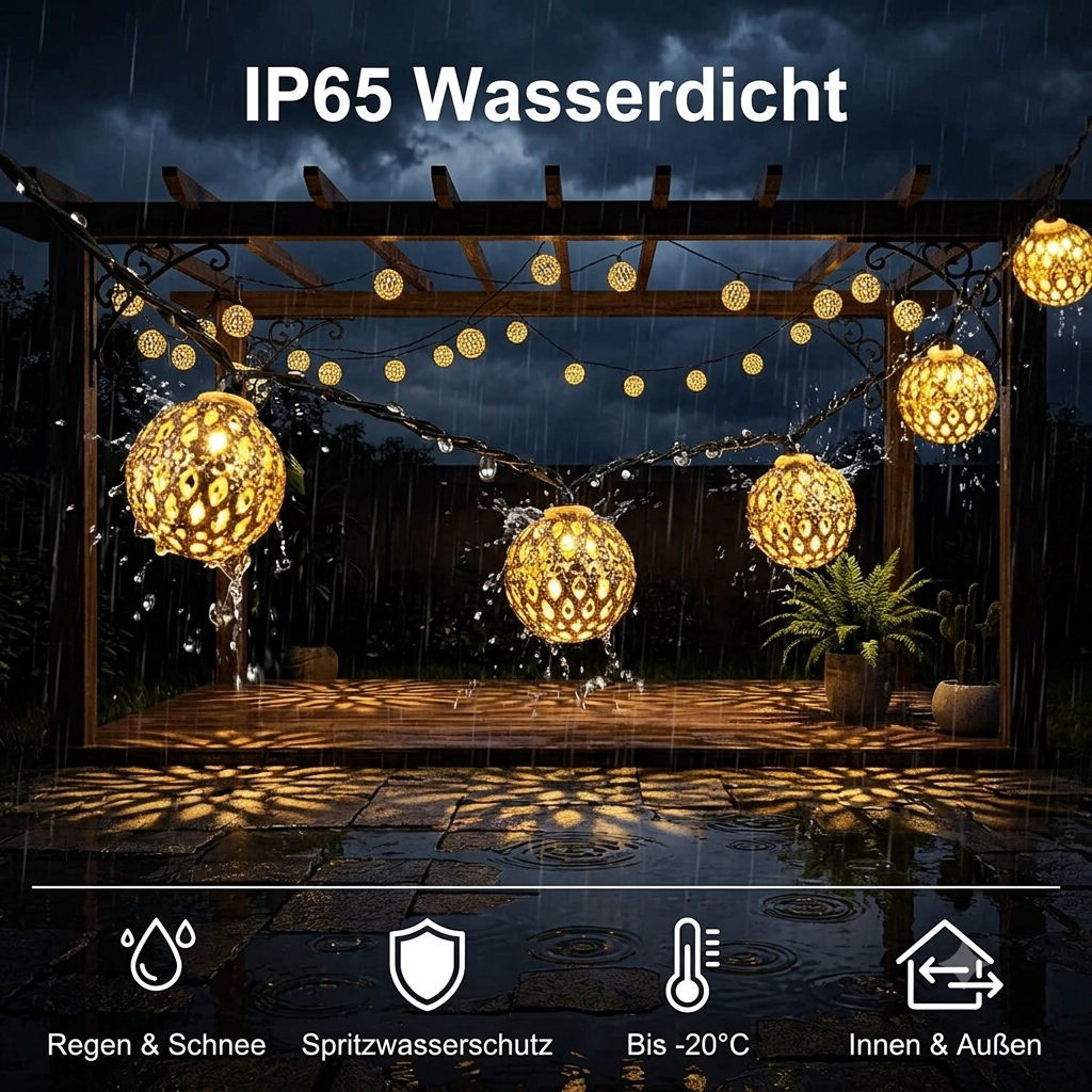 Marokkaanse solar lichtsnoer 12m – 100 LED-ballen warmwit