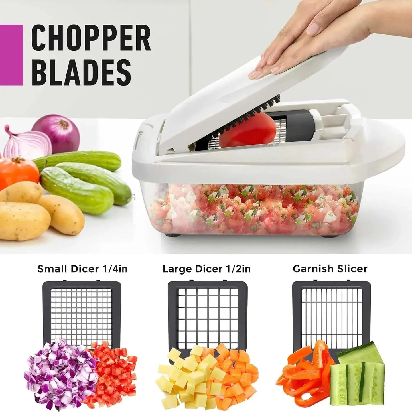 Groentesnijder met opvangbak – Blokjes snijden, schaven, julienne & raspen