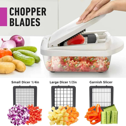 Groentesnijder met opvangbak – Blokjes snijden, schaven, julienne & raspen