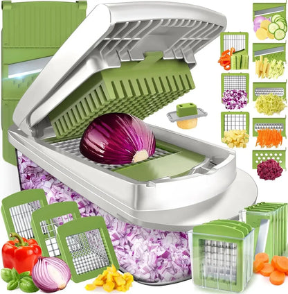 Groentesnijder met opvangbak – Blokjes snijden, schaven, julienne & raspen