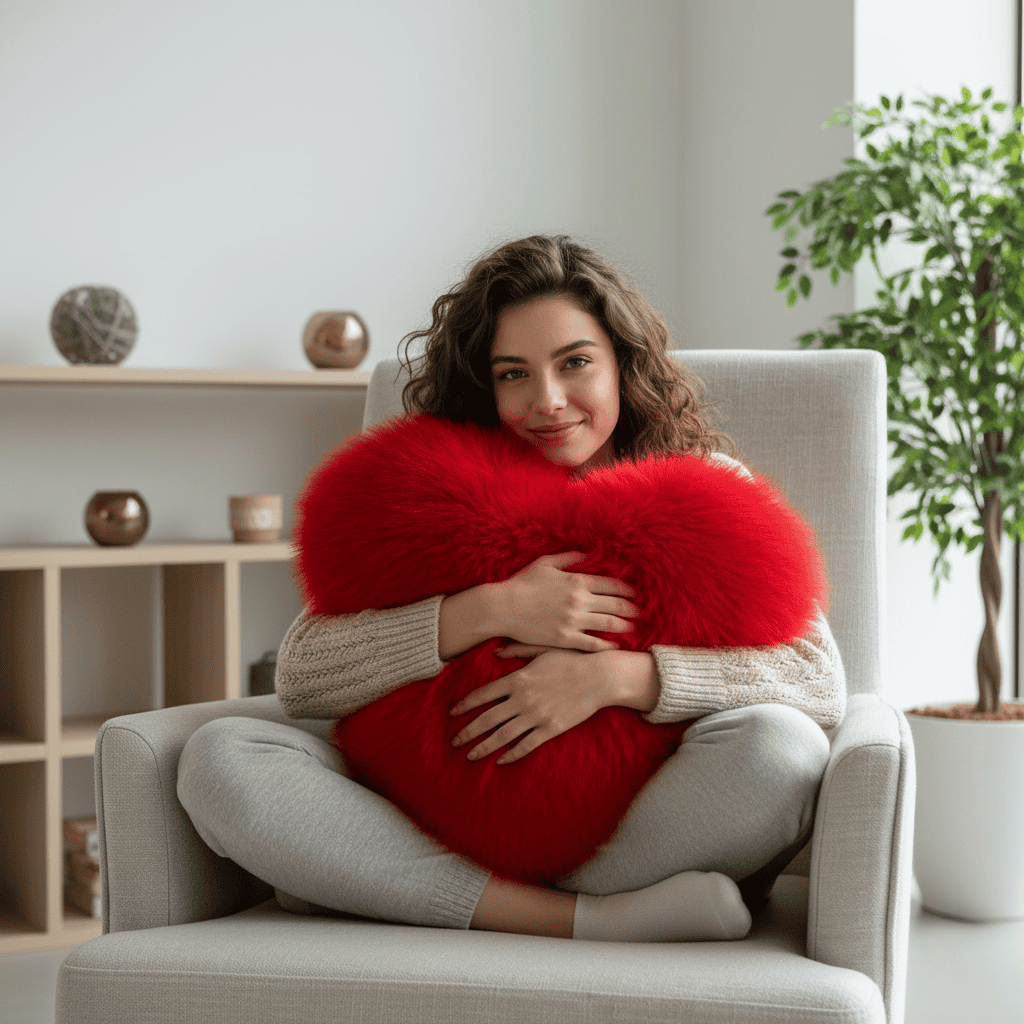 Hart sierkussen met pluchen structuur – zacht decoratief kussen