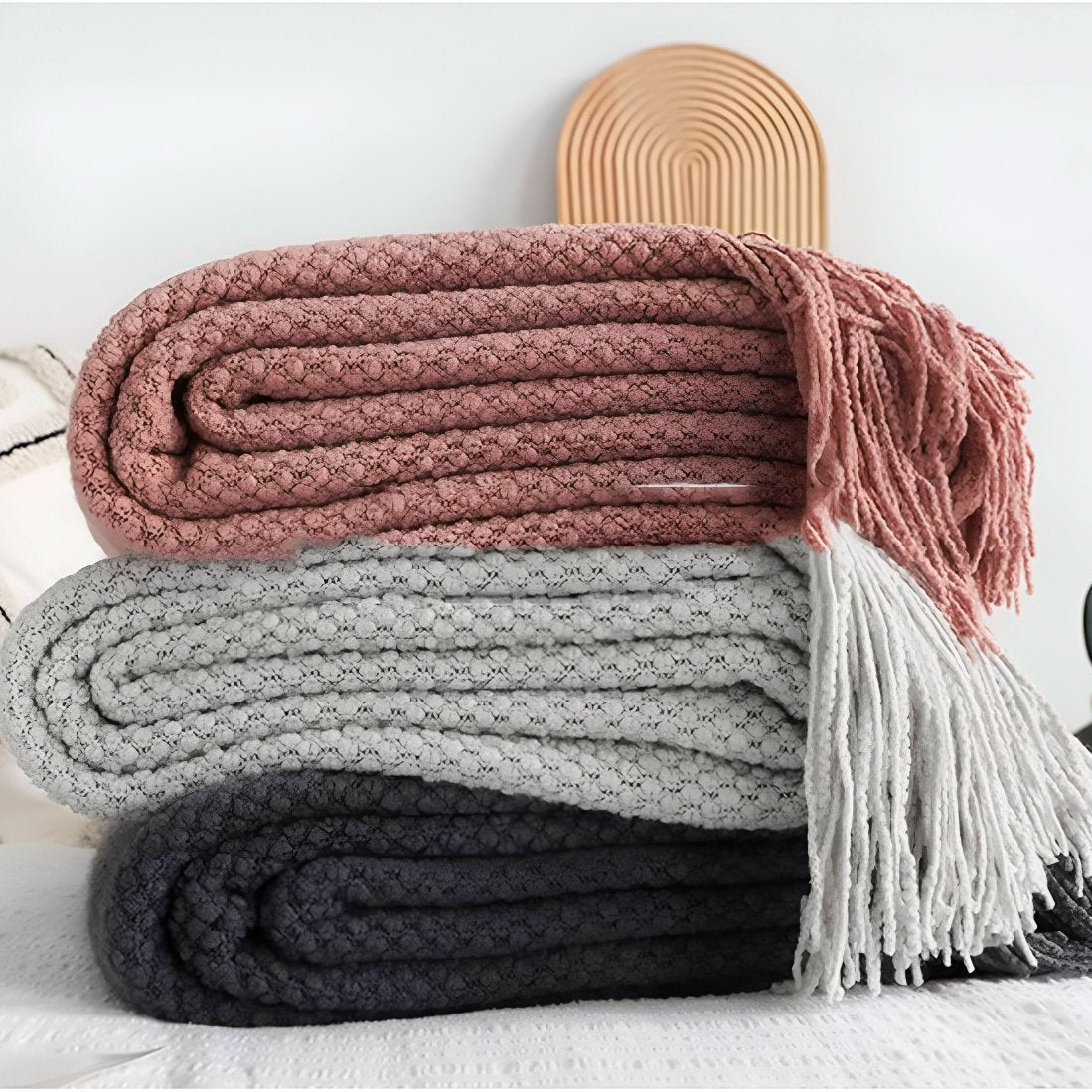 Gebreide fleecedeken met fleece binnenvulling – zacht en decoratief