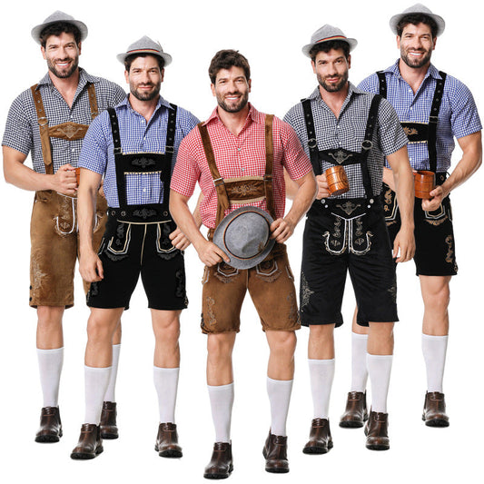 Korte Trachtenlederhose met borduurwerk en bretels voor heren