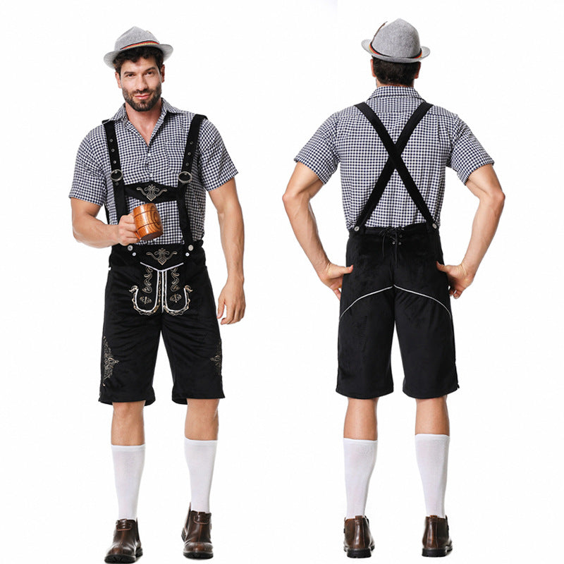 Korte Trachtenlederhose met borduurwerk en bretels voor heren