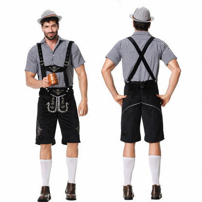 Korte Trachtenlederhose met borduurwerk en bretels voor heren
