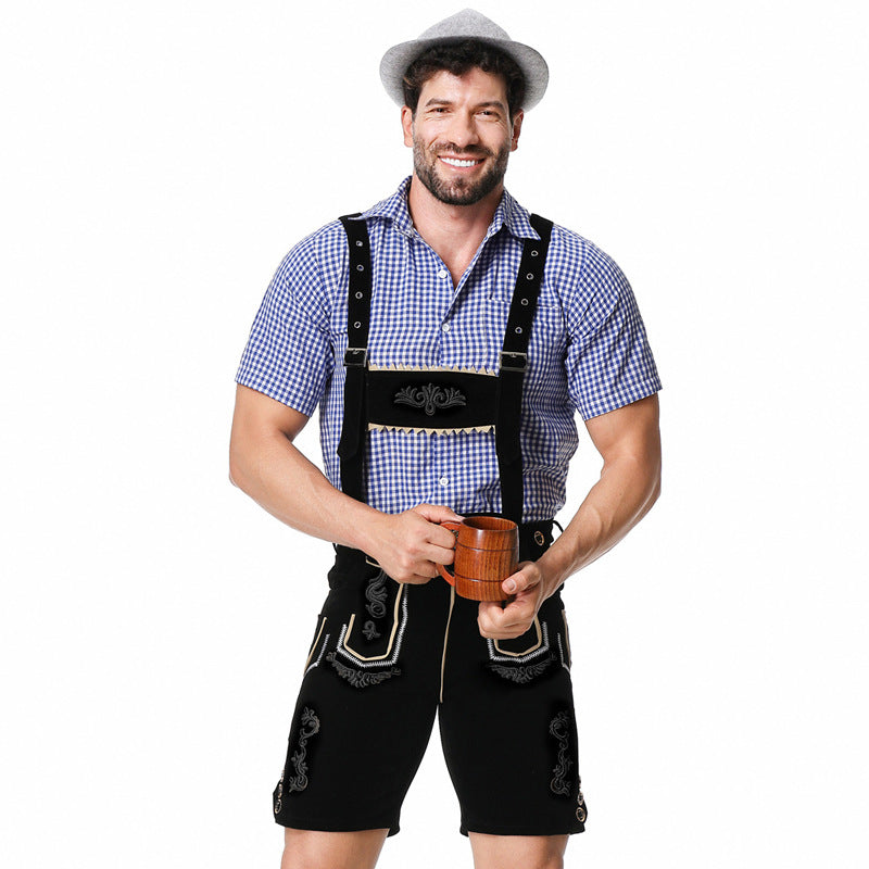 Korte Trachtenlederhose met borduurwerk en bretels voor heren